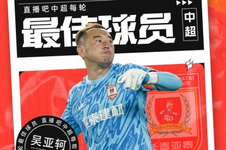 【直播吧】中超第21轮最佳球员：34岁吴亚轲当选，天神下凡抢3分!-1